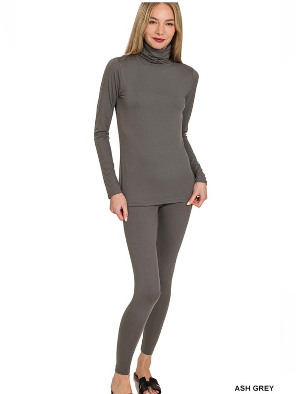 NWT 2PC Zenana Ash Grey 
Brushed Dty Microfiber
Turtleneck Top & Leggings